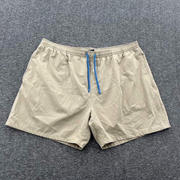 Huk Pursuit Volley Shorts Mens Size 2XL Beige Performance Swim Trunks *Flaw - Picture 1 of 16